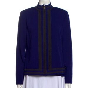 St. John Collection Blue Black Colorblock Pattern Mock Neck Sweater Size: M